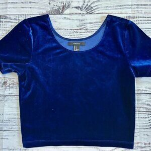 Forever 21 Royal Blue Velvet Short Sleeve Crop Top